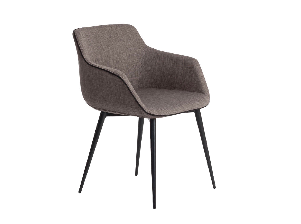 Armchair upholstered in fabric with black steel frame