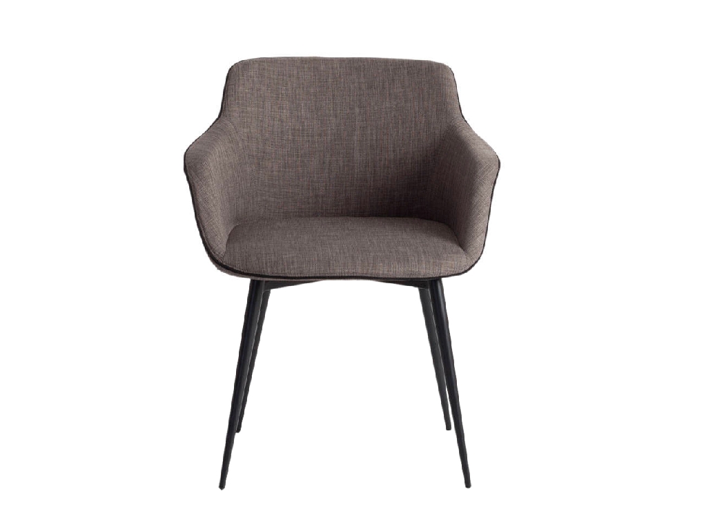 Armchair upholstered in fabric with black steel frame