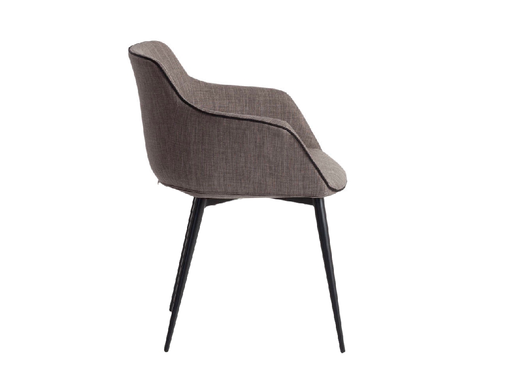 Armchair upholstered in fabric with black steel frame