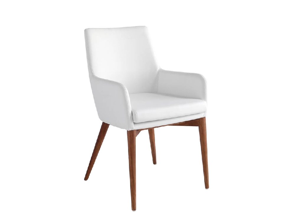 Chair upholstered in leatherette with Walnut colored wooden structure