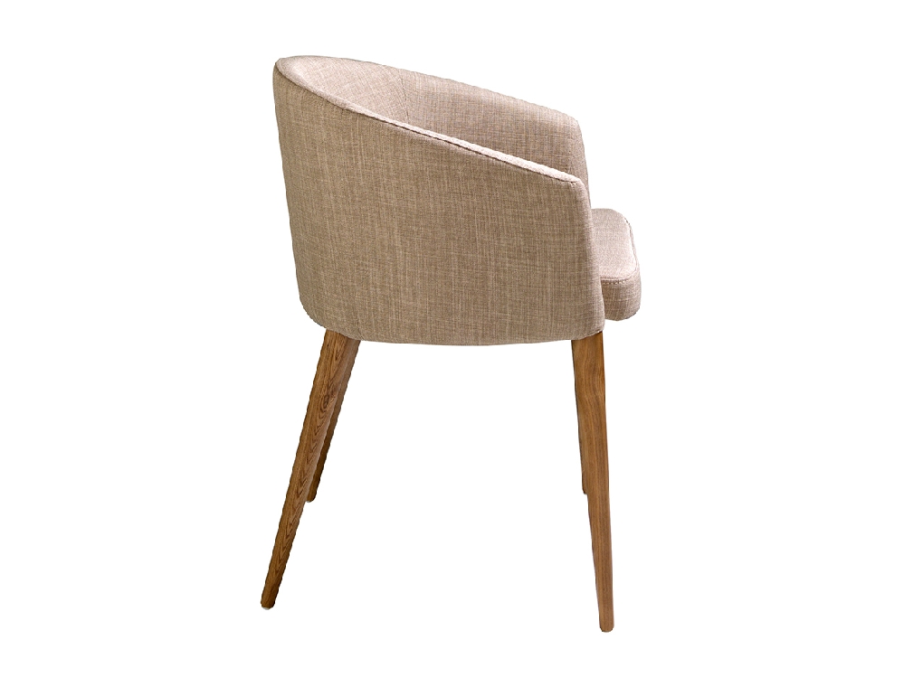 Chair upholstered in fabric with Walnut colored wooden legs