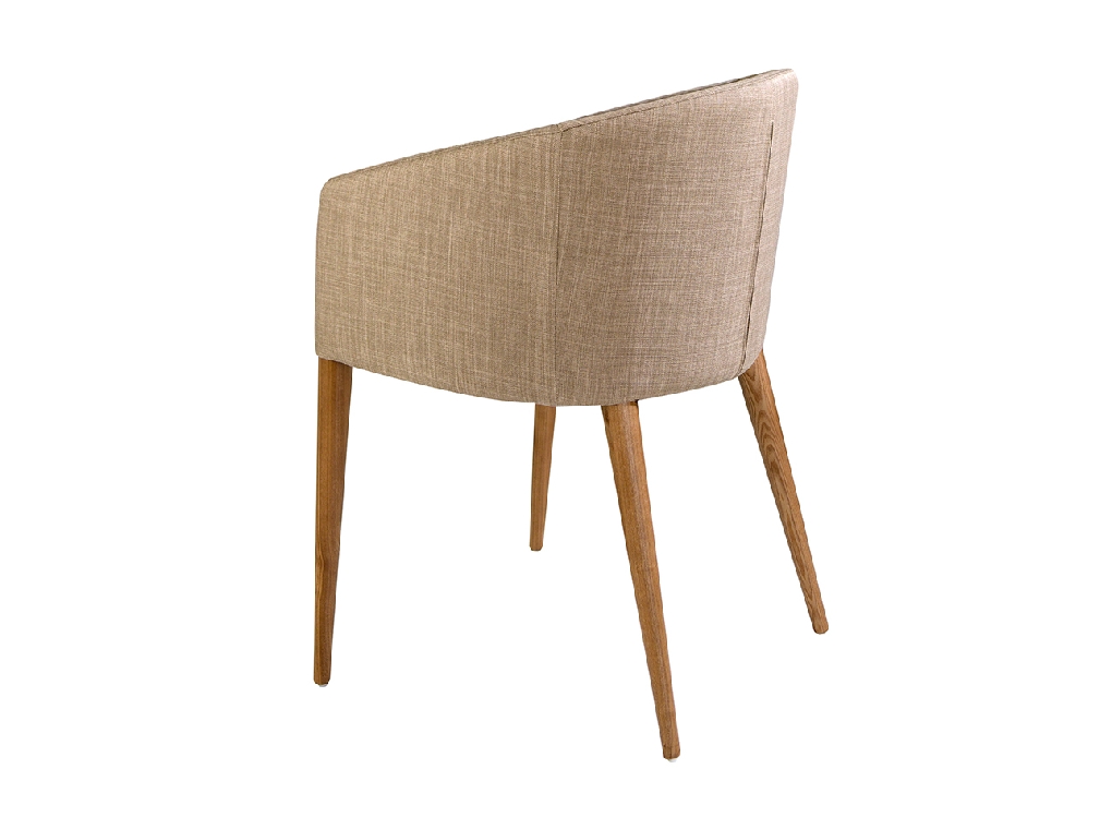 Chair upholstered in fabric with Walnut colored wooden legs