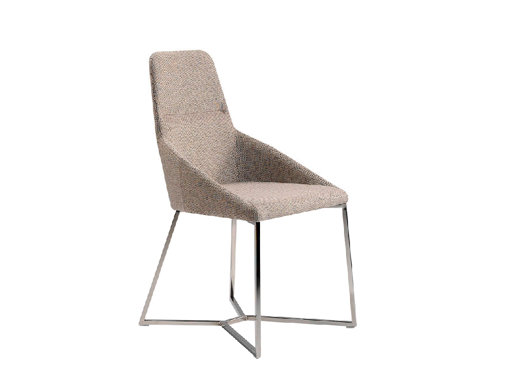 Chair upholstered in fabric with chrome steel legs