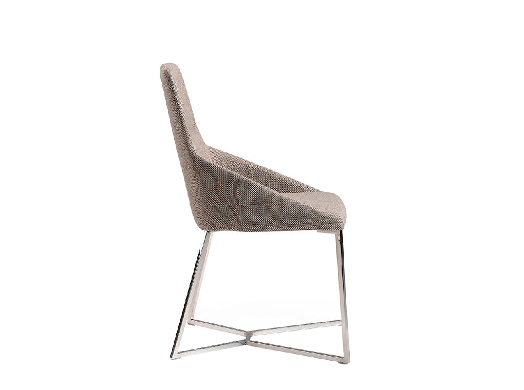 Chair upholstered in fabric with chrome steel legs