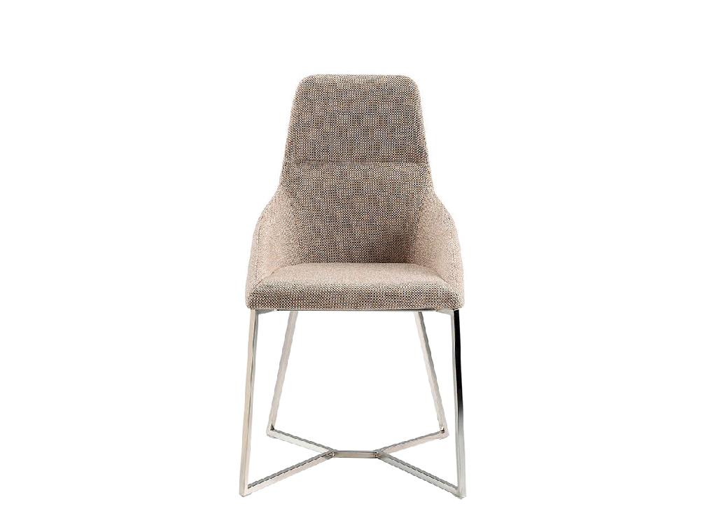 Chair upholstered in fabric with chrome steel legs