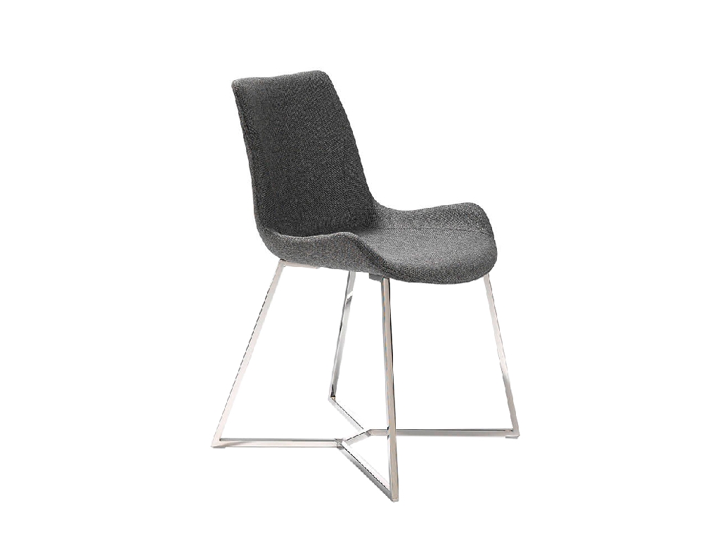 Chair upholstered in fabric with chrome steel legs