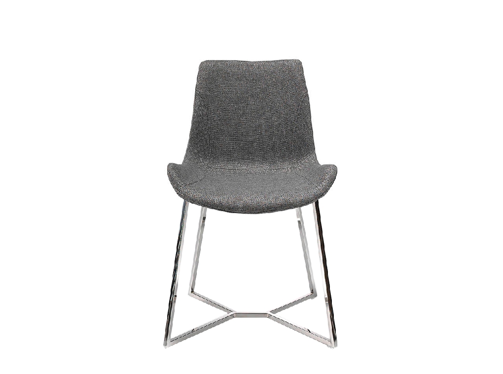 Chair upholstered in fabric with chrome steel legs