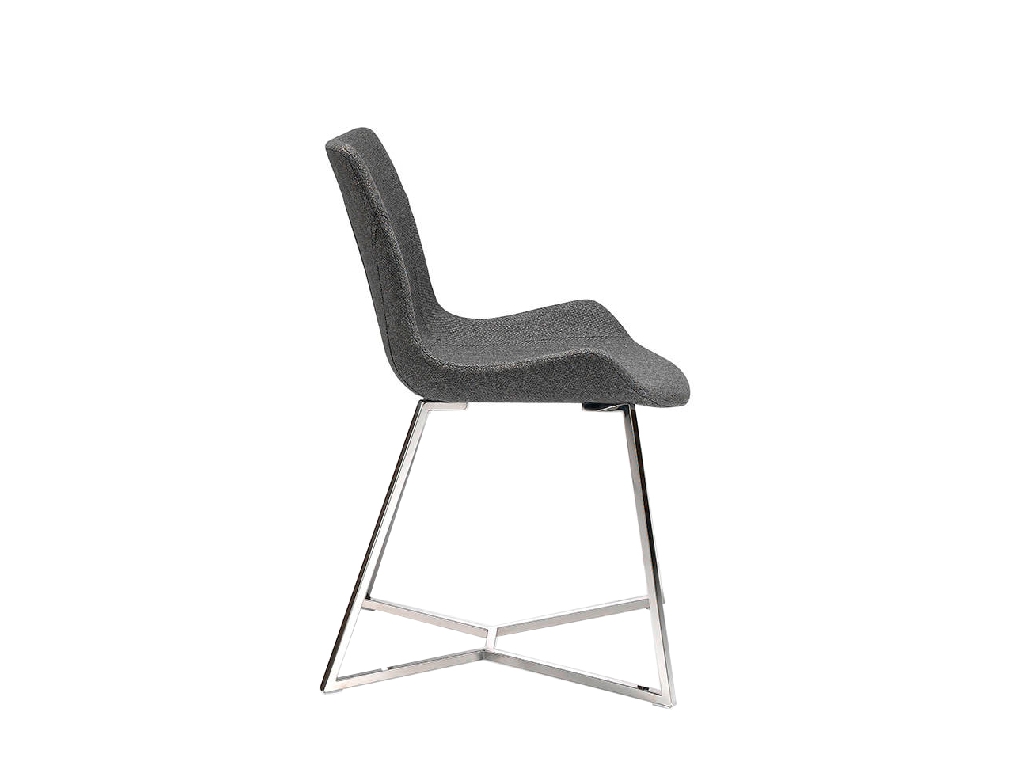 Chair upholstered in fabric with chrome steel legs