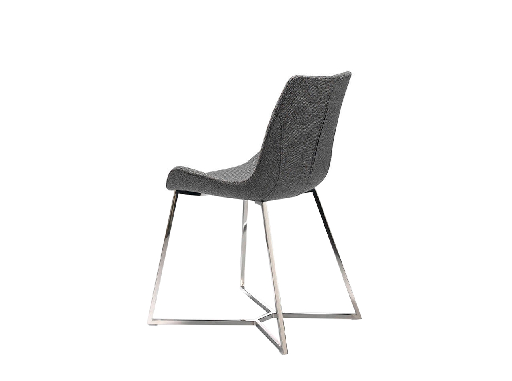 Chair upholstered in fabric with chrome steel legs