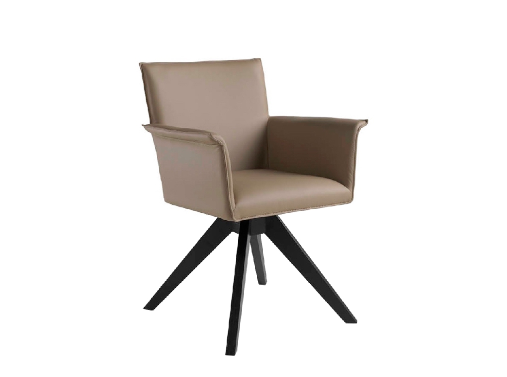 Swivel chair upholstered in eco-leather and wooden legs in wenge colour.