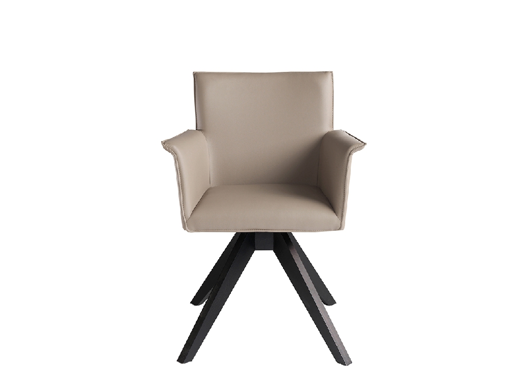 Swivel armchair upholstered in leatherette and Wenge-colored wooden legs