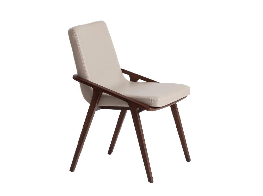 Chair upholstered in leatherette and solid walnut wood frame