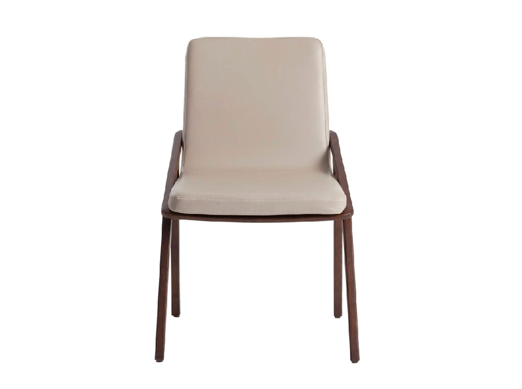 Chair upholstered in leatherette and solid walnut wood frame