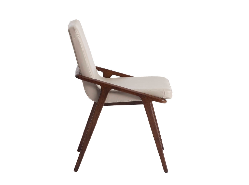 Chair upholstered in leatherette and solid walnut wood frame