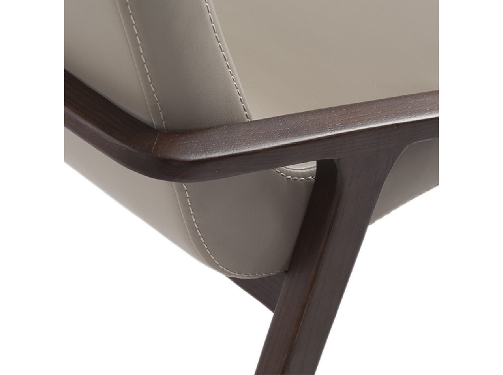 Chair upholstered in leatherette and solid walnut wood frame