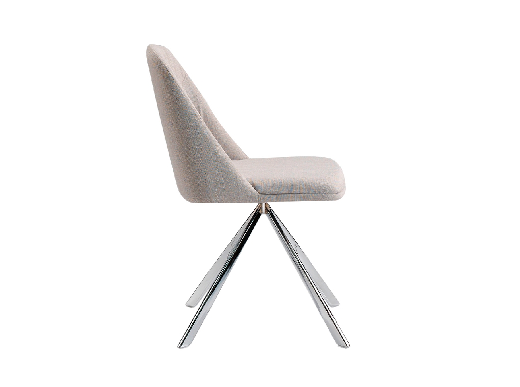 Swivel chair upholstered in fabric with chromed steel legs