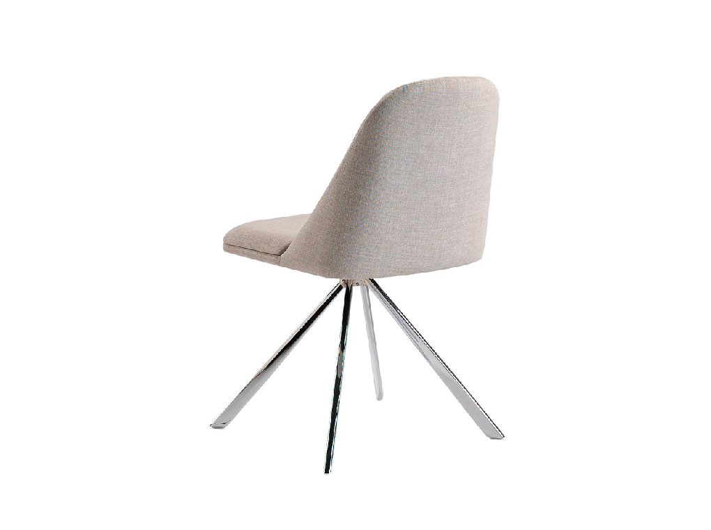 Swivel chair upholstered in fabric with chromed steel legs