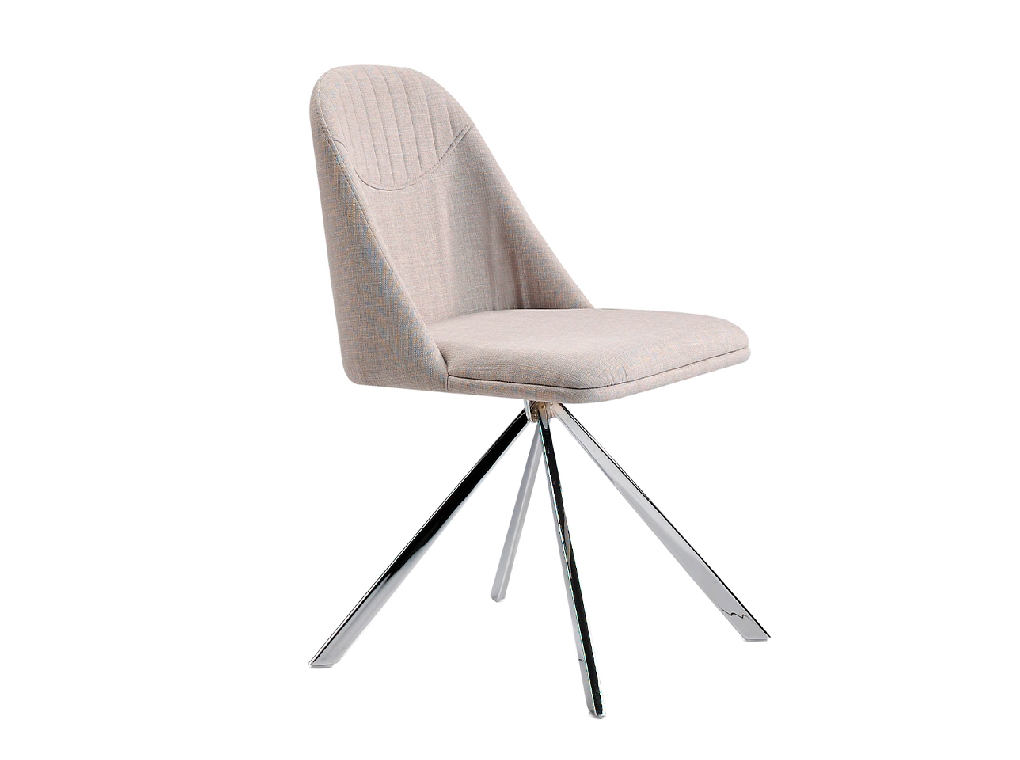 Swivel chair upholstered in fabric with chromed steel legs