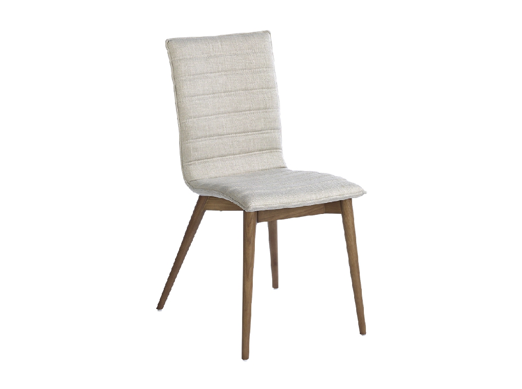 Chair upholstered in fabric with Walnut colored wooden legs