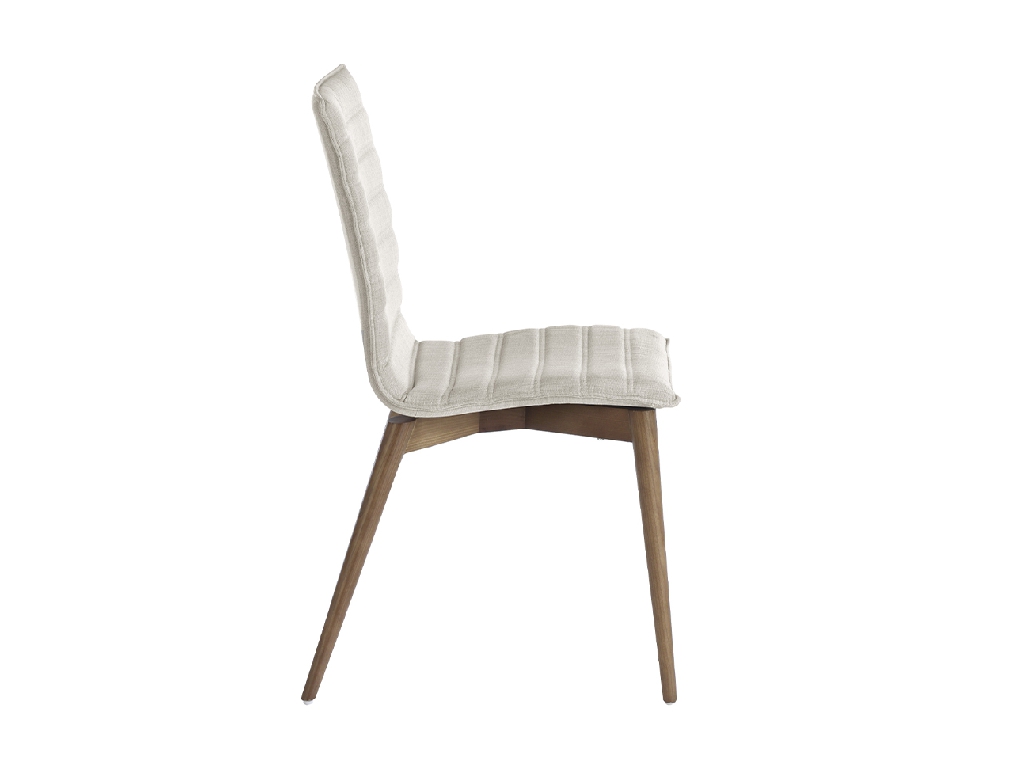 Chair upholstered in fabric with Walnut colored wooden legs