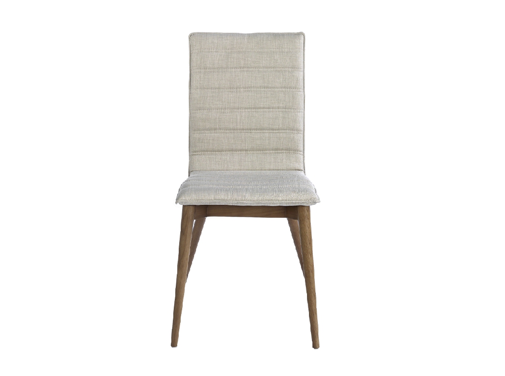 Chair upholstered in fabric with Walnut colored wooden legs