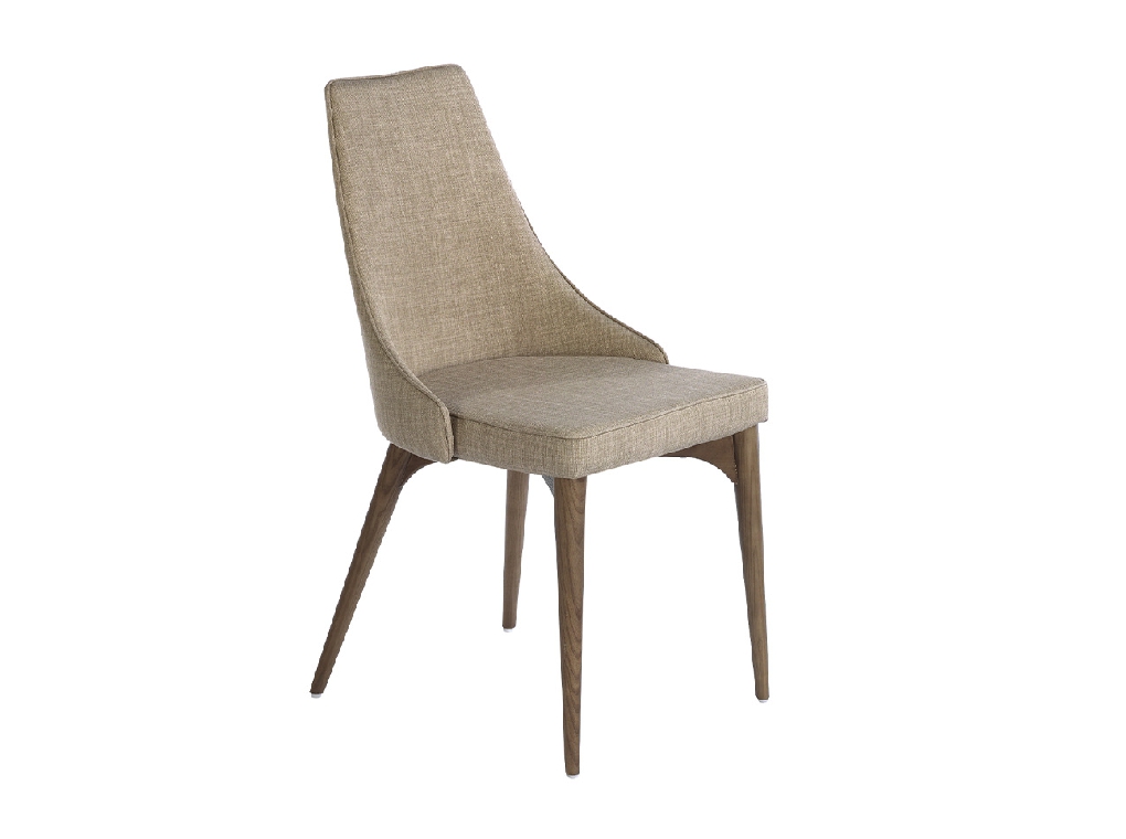 Chair upholstered in fabric with Walnut colored wooden legs