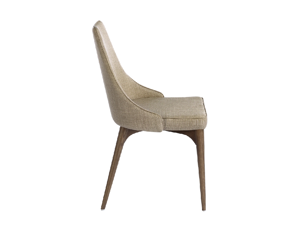 Chair upholstered in fabric with Walnut colored wooden legs