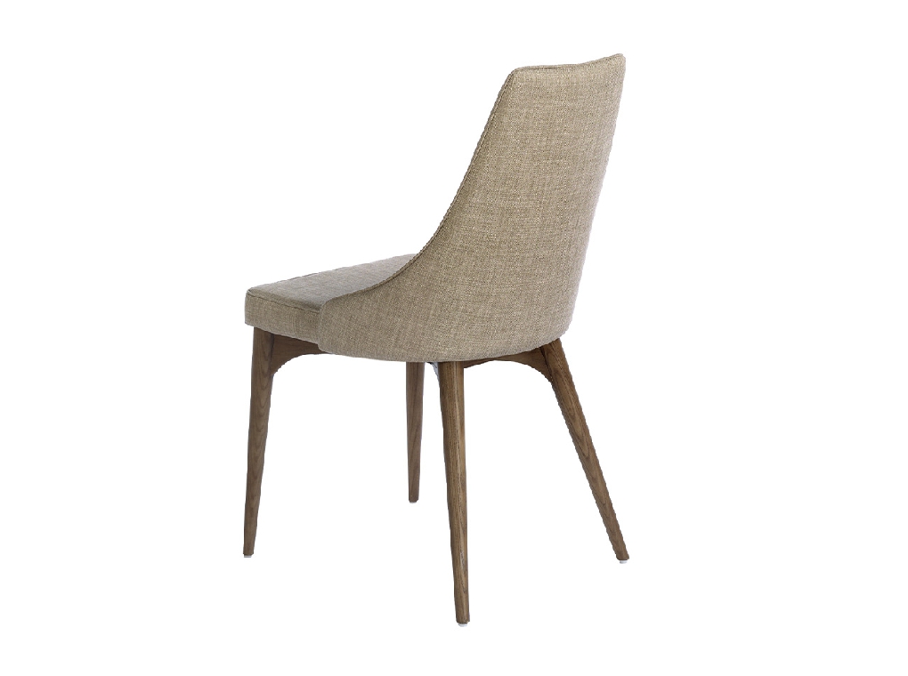 Chair upholstered in fabric with Walnut colored wooden legs