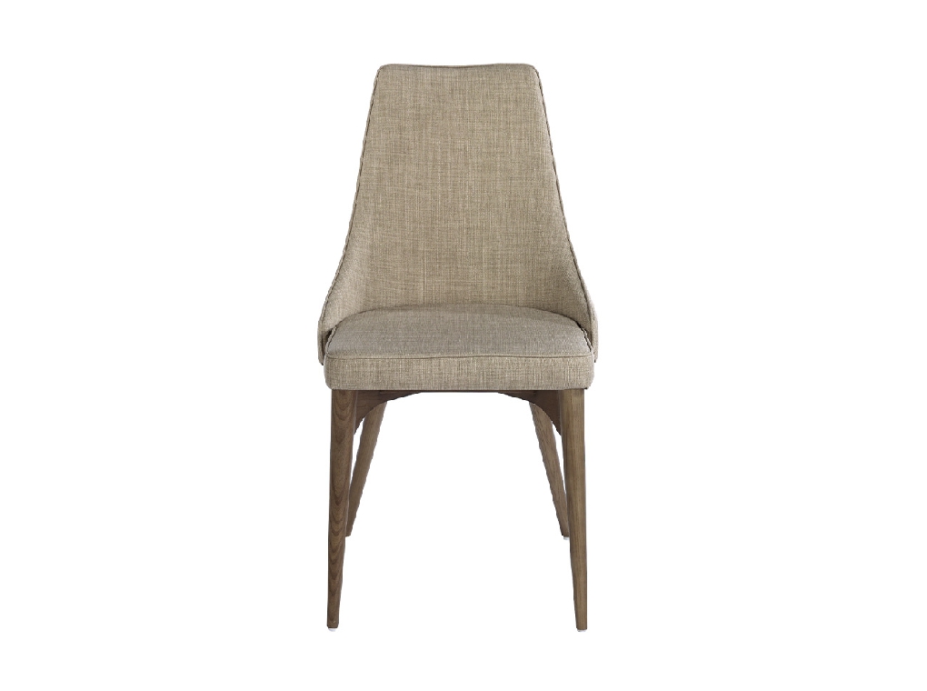 Chair upholstered in fabric with Walnut colored wooden legs