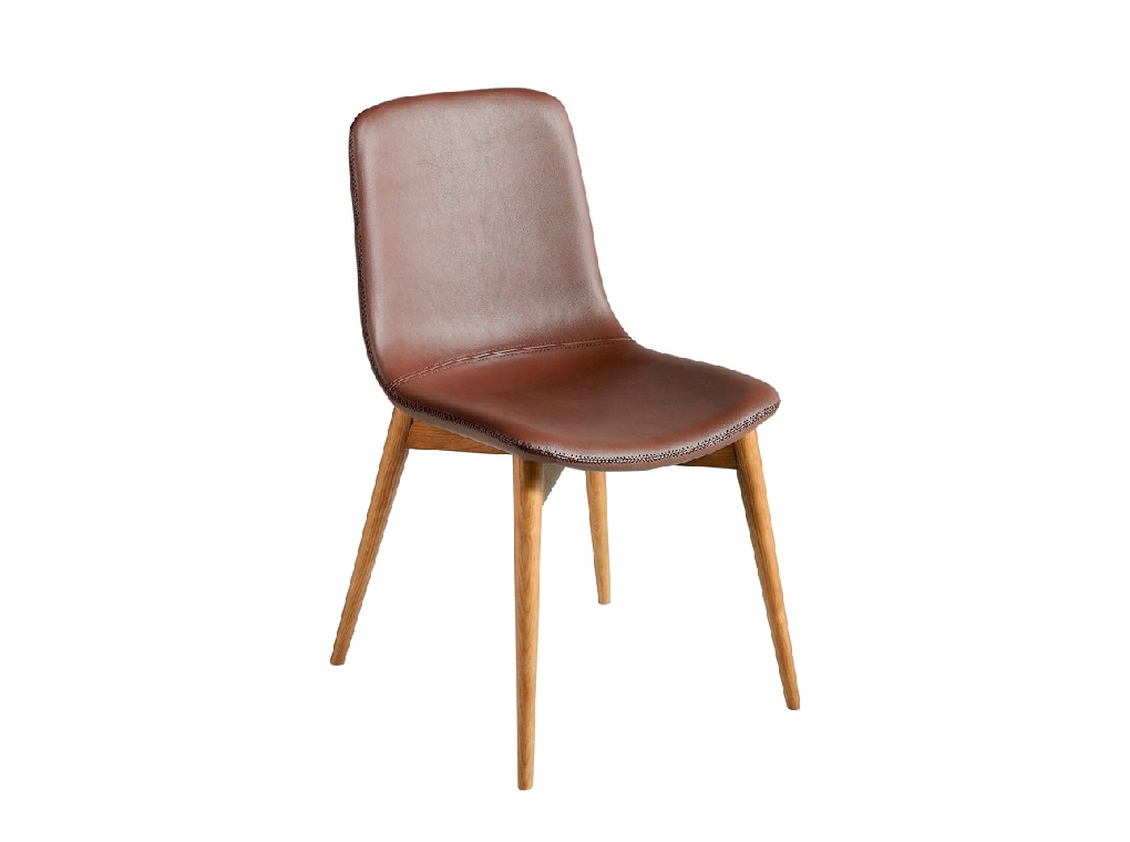 Chair upholstered in leatherette with solid wood legs in Walnut color