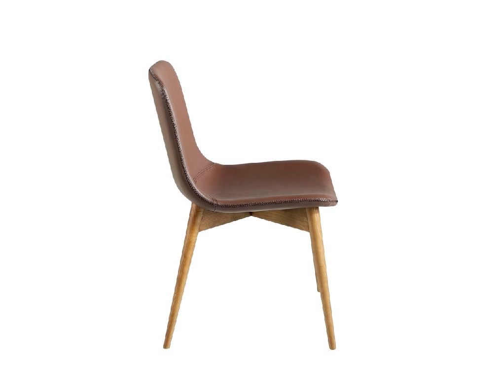 Chair upholstered in leatherette with solid wood legs in Walnut color