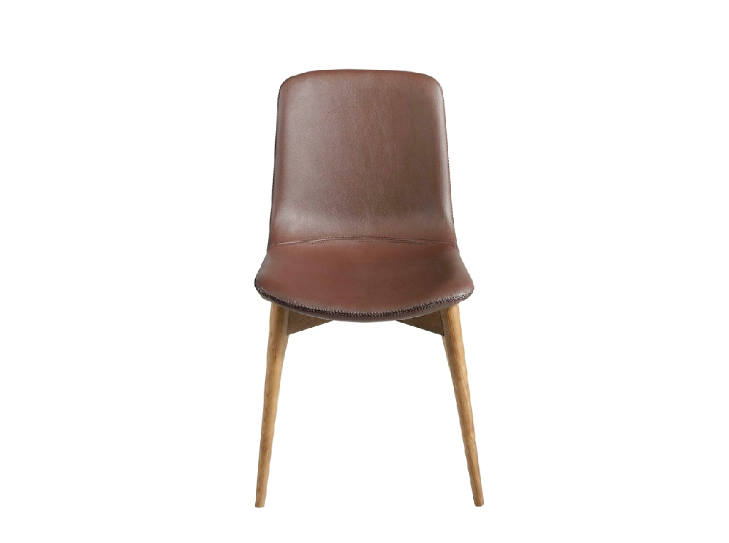 Chair upholstered in leatherette with solid wood legs in Walnut color