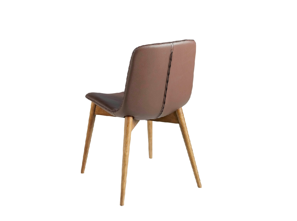 Chair upholstered in leatherette with solid wood legs in Walnut color