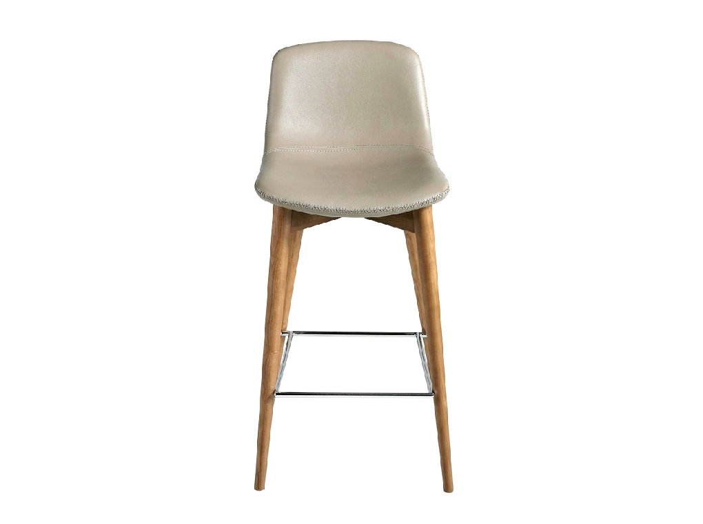 Stool upholstered in leatherette with Walnut colored wooden legs