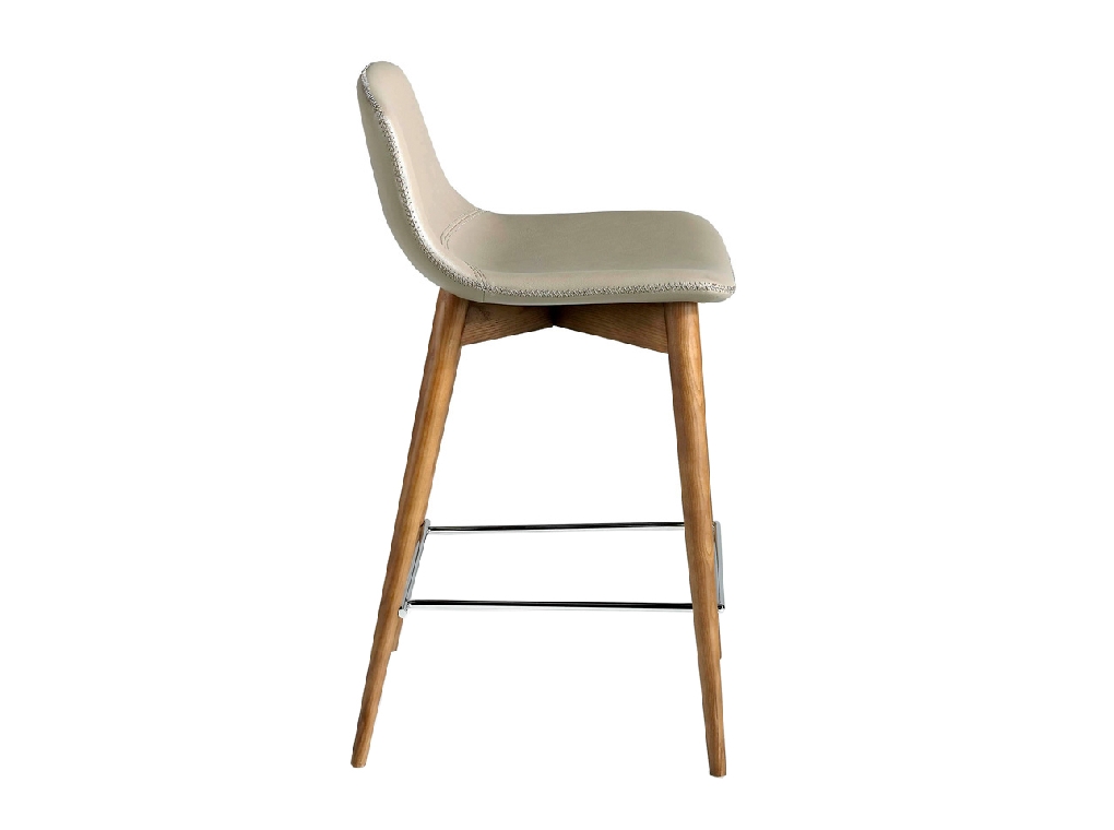 Stool upholstered in leatherette with Walnut colored wooden legs