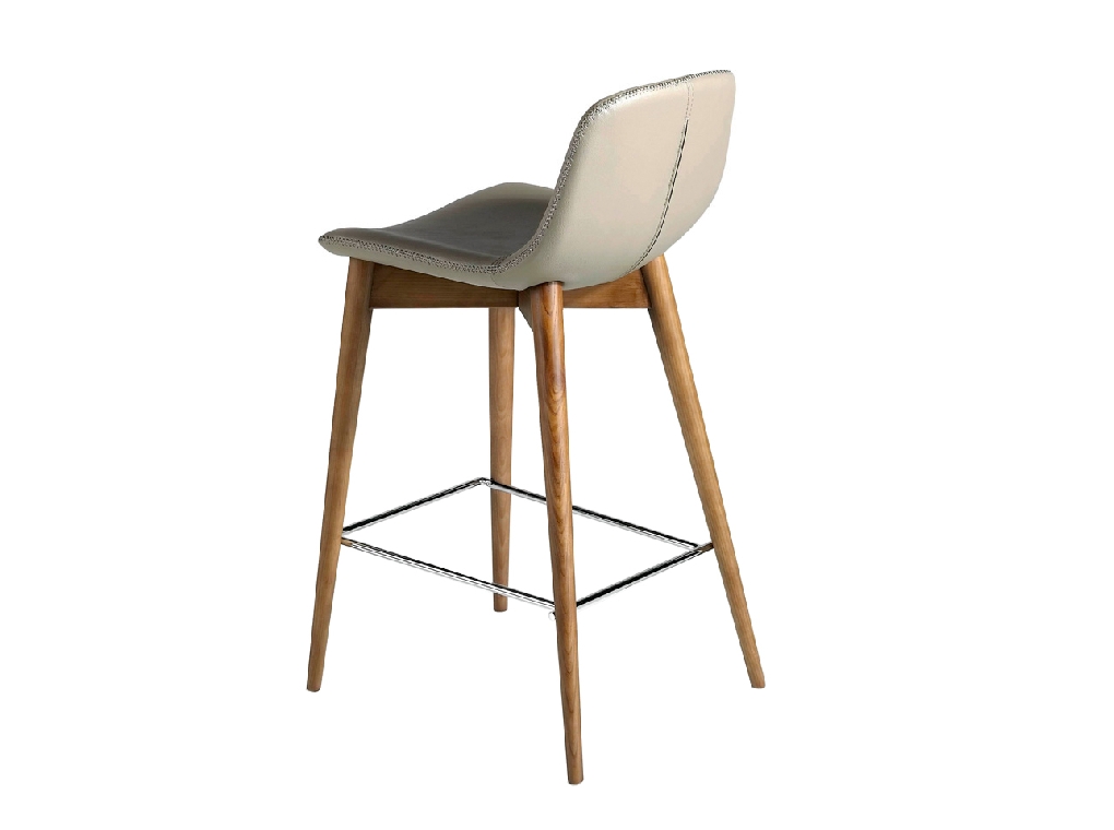 Stool upholstered in leatherette with Walnut colored wooden legs