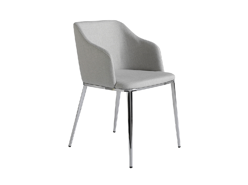 Chair upholstered in fabric with chromed steel frame