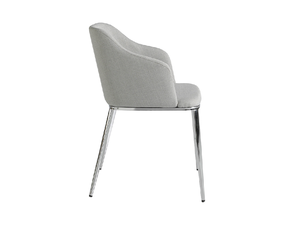 Chair upholstered in fabric with chromed steel frame