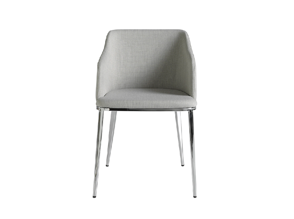 Chair upholstered in fabric with chromed steel frame