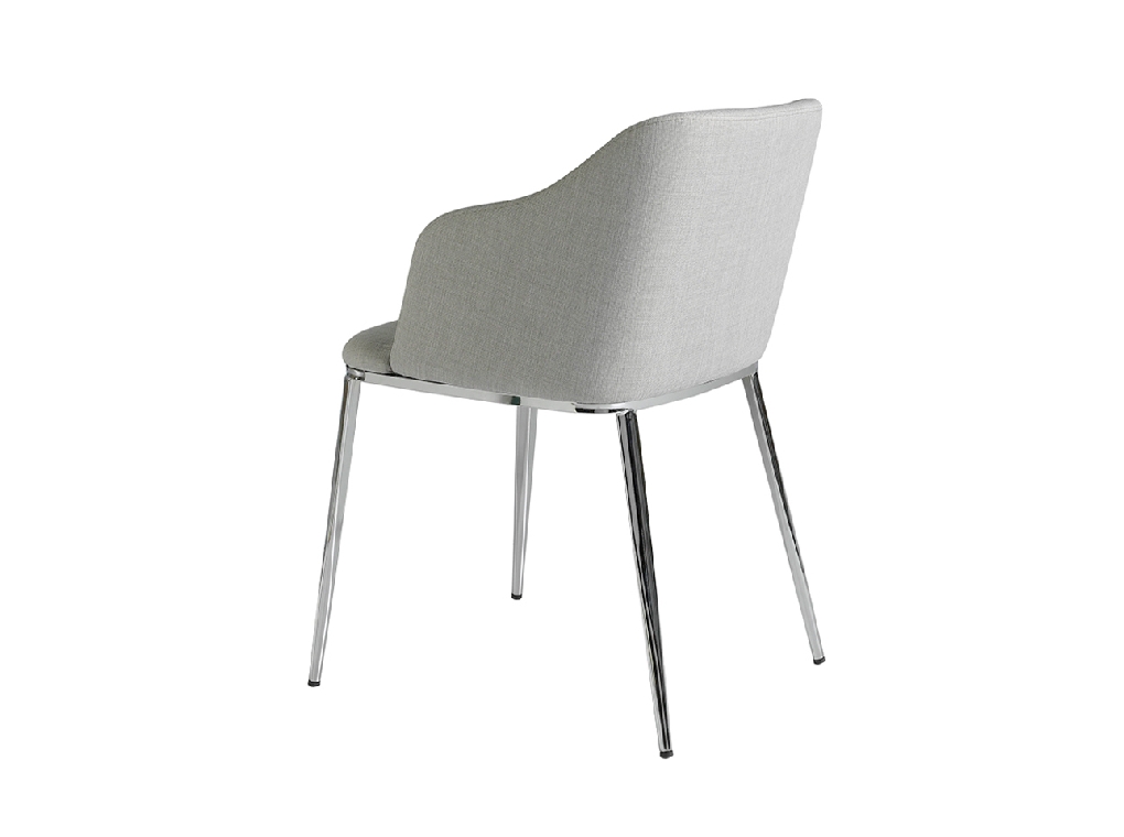 Chair upholstered in fabric with chromed steel frame