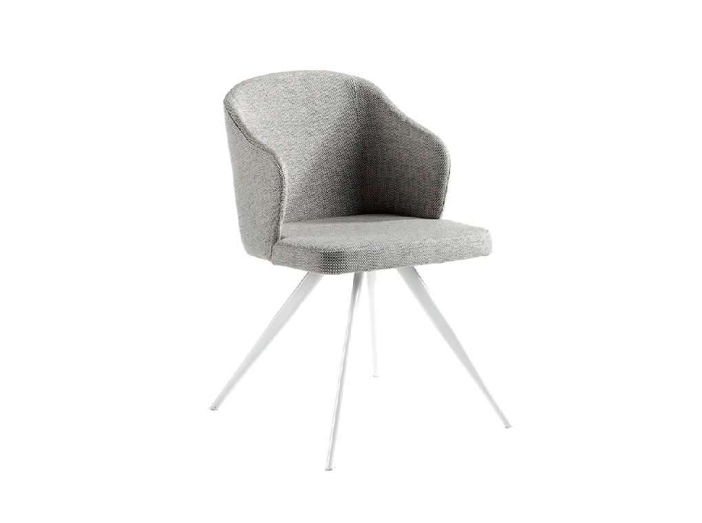 Chair upholstered in fabric with white steel legs