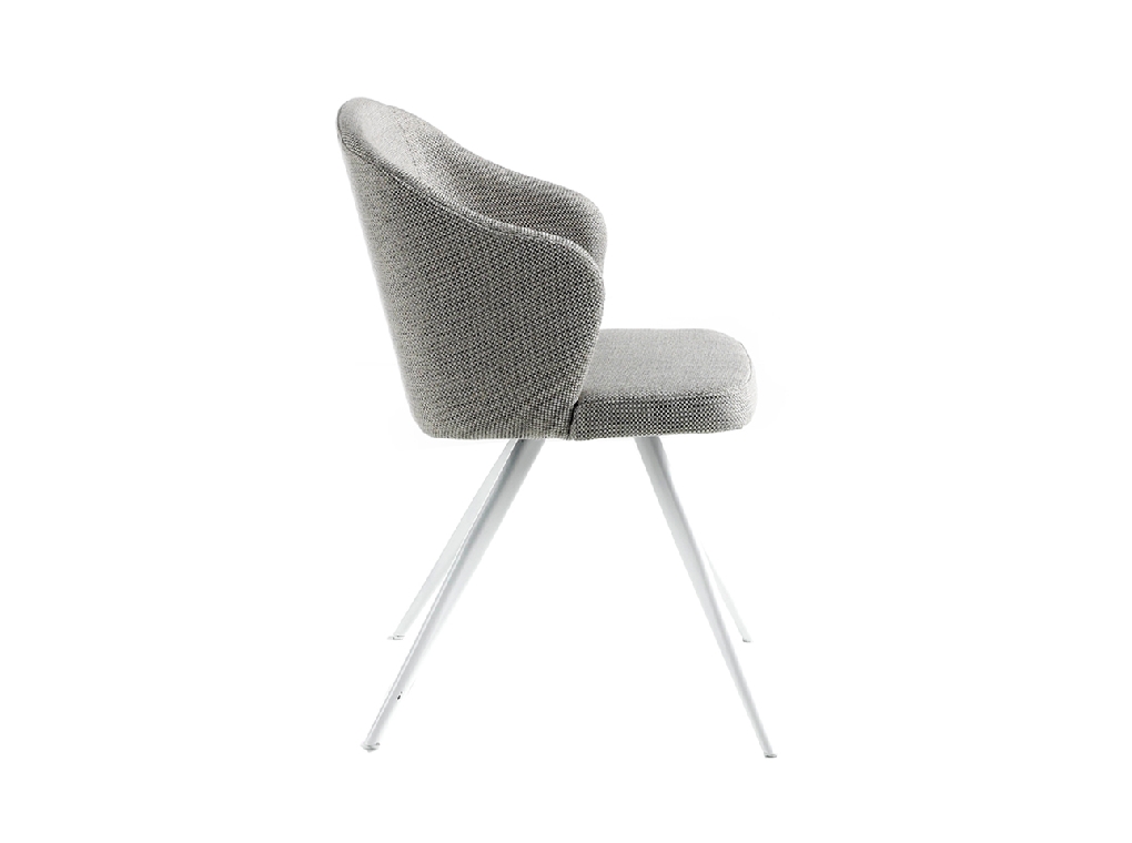 Chair upholstered in fabric with white steel legs