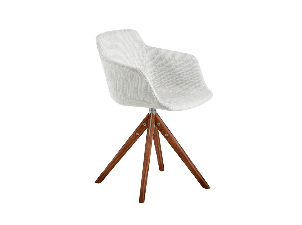 Вращающийся стул, обитый тканью, с ножками из массива дерева орехового цвета