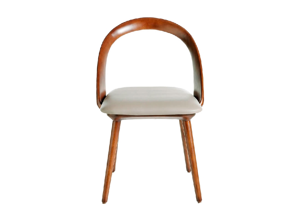 Silla de madera color nogal con asiento tapizado en polipiel