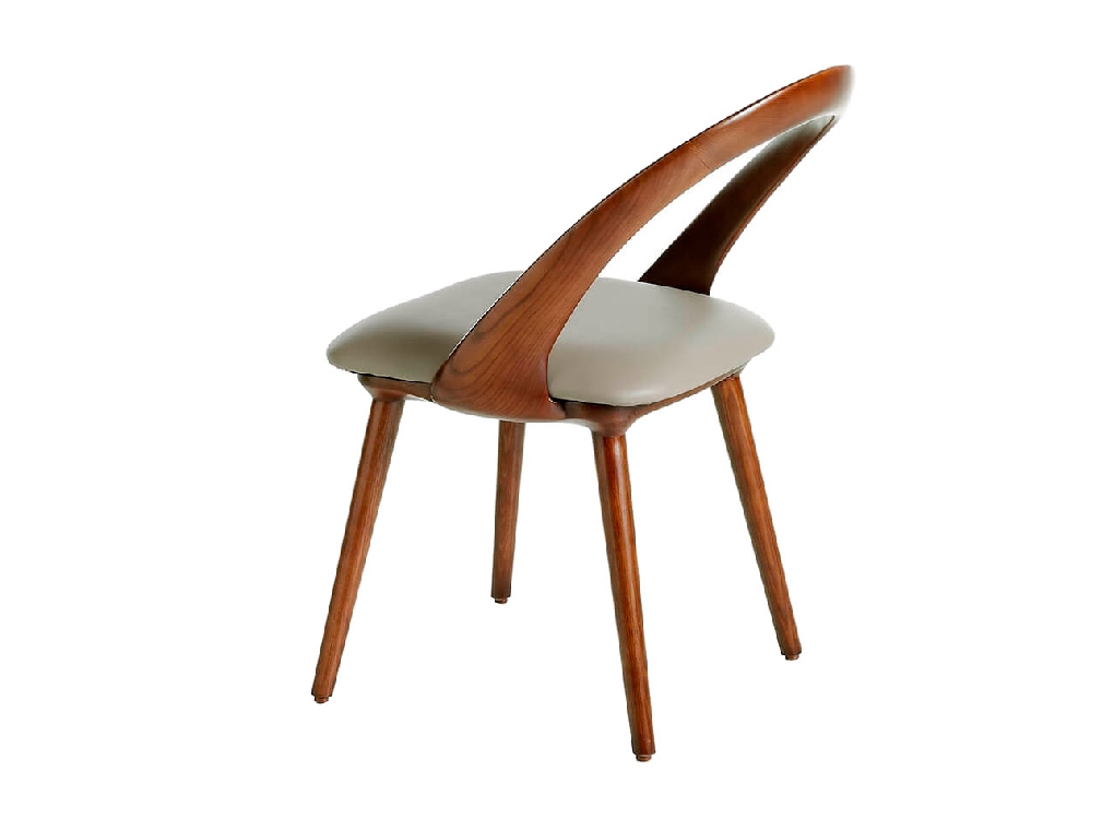 Chaise en bois de frêne couleur noyer avec siège capitonné en semili