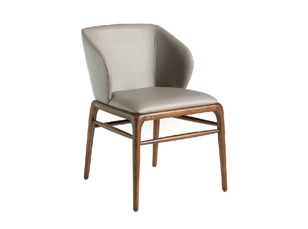 Chair upholstered in leatherette with Walnut colored wooden structure