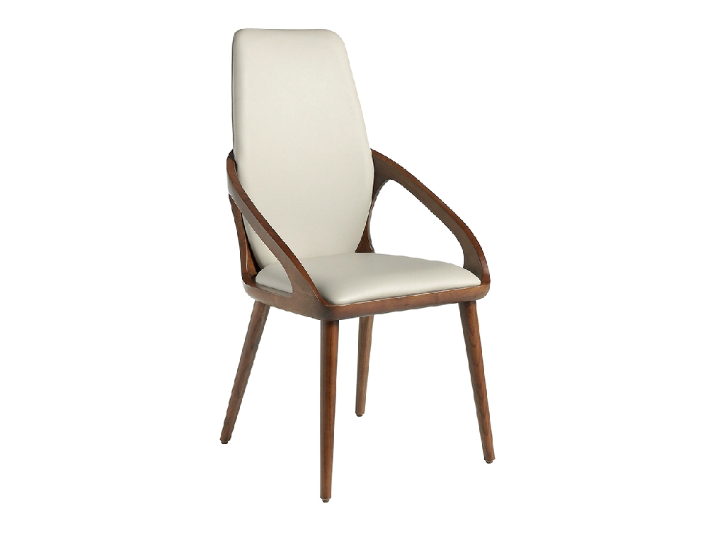 Chair upholstered in leatherette with Walnut colored wooden structure