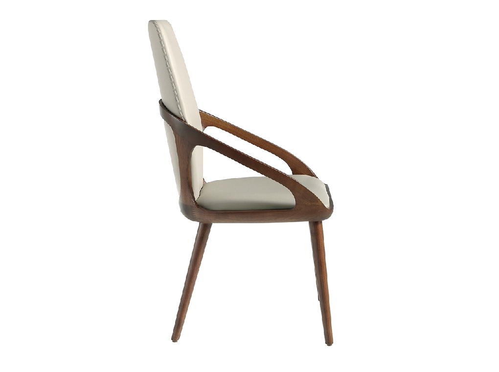 Chair upholstered in leatherette with Walnut colored wooden structure