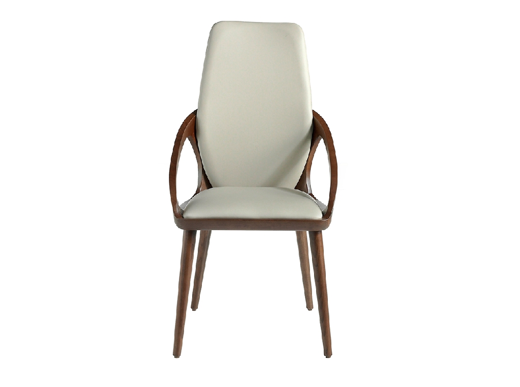 Chair upholstered in leatherette with Walnut colored wooden structure