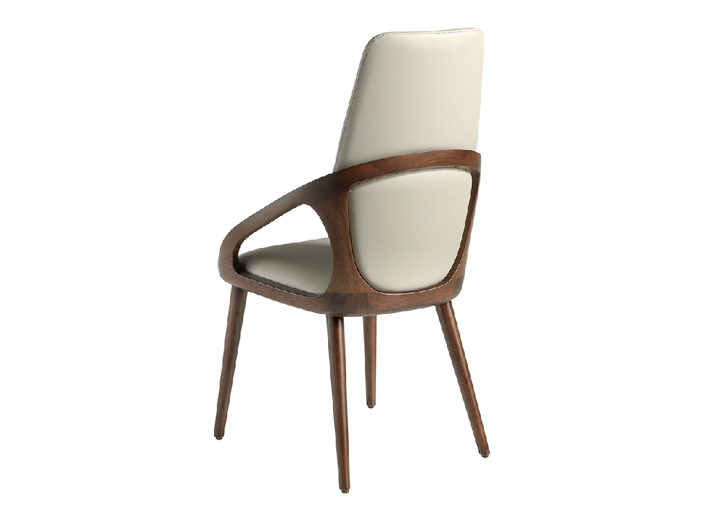 Chair upholstered in leatherette with Walnut colored wooden structure